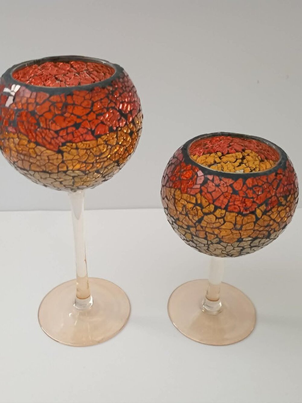 Partylite Siena Lights Stemmed Crackled Amber Tea-light Holders Set of 2 - Picture 3 of 10
